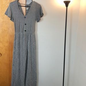 White and black striped jumpsuit.